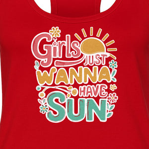 Girls Just Wanna Have Sun Women's Racerback Tank Top, Retro Sunshine Floral Beach Party Design
