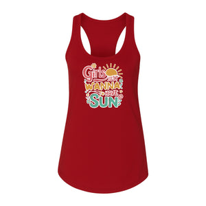 Girls Just Wanna Have Sun Women's Racerback Tank Top, Retro Sunshine Floral Beach Party Design