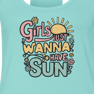 Girls Just Wanna Have Sun Women's Racerback Tank Top, Retro Sunshine Floral Beach Party Design