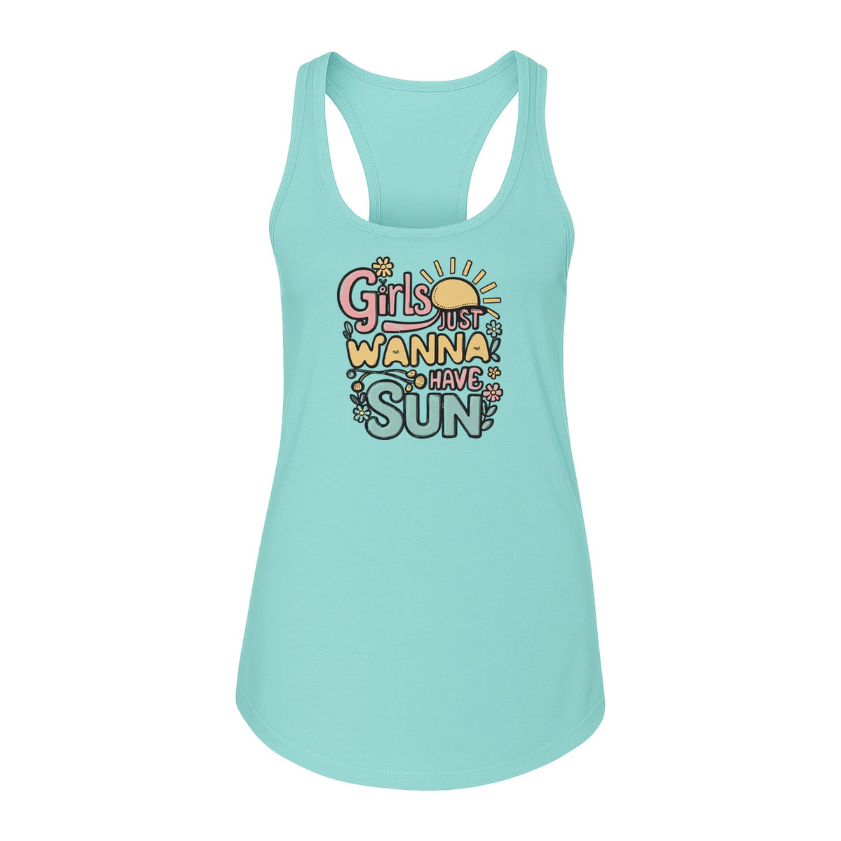 Girls Just Wanna Have Sun Women's Racerback Tank Top, Retro Sunshine Floral Beach Party Design