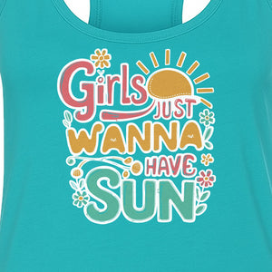 Girls Just Wanna Have Sun Women's Racerback Tank Top, Retro Sunshine Floral Beach Party Design