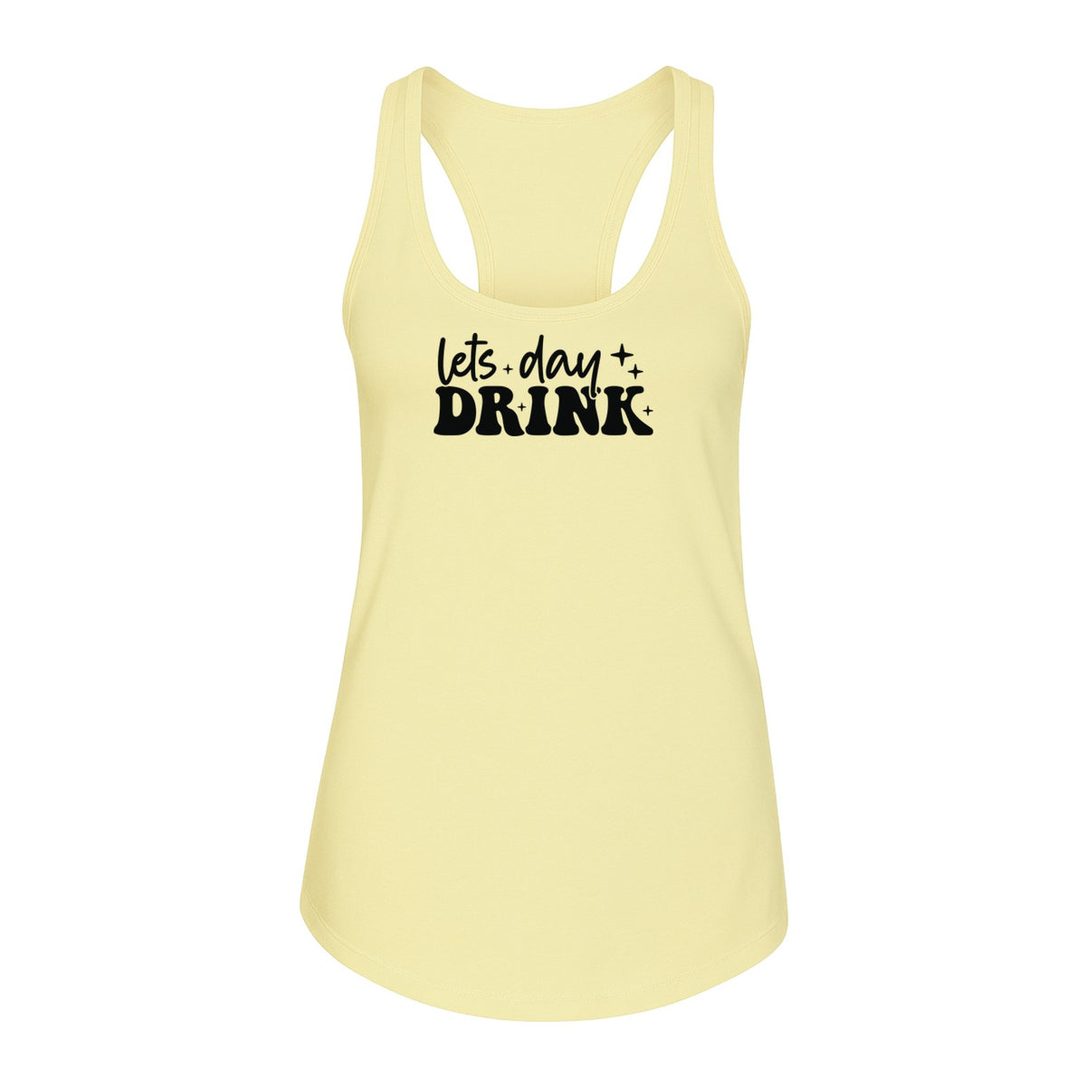Let's Day Drink Women's Racerback Tank Top, Script Graphic for Girls Trips, Beach Days and Summer Parties