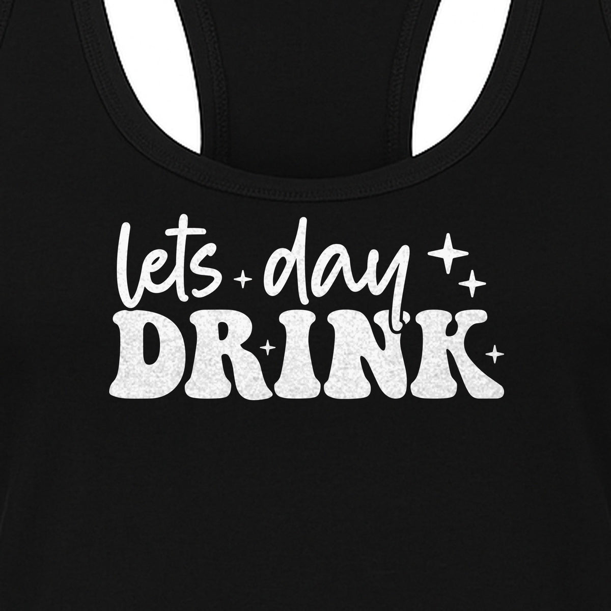 Let's Day Drink Women's Racerback Tank Top, Script Graphic for Girls Trips, Beach Days and Summer Parties