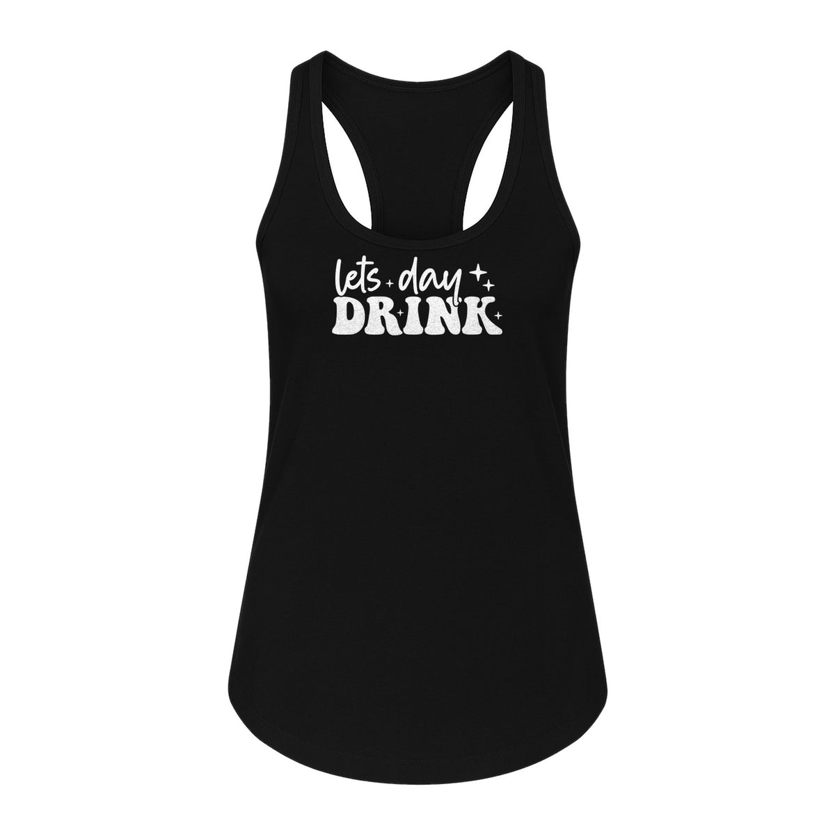 Let's Day Drink Women's Racerback Tank Top, Script Graphic for Girls Trips, Beach Days and Summer Parties