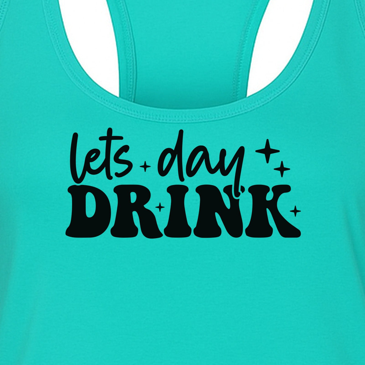 Let's Day Drink Women's Racerback Tank Top, Script Graphic for Girls Trips, Beach Days and Summer Parties