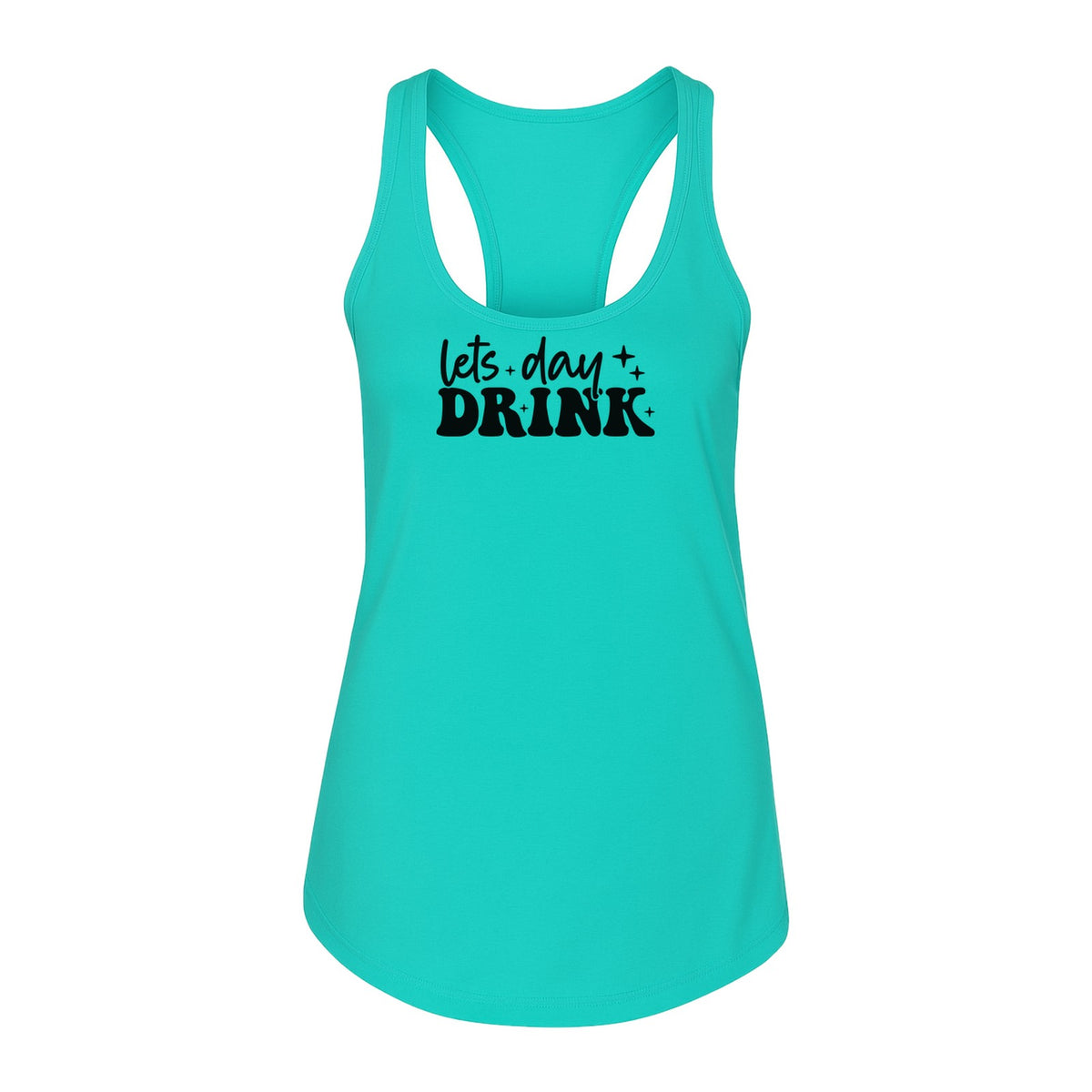 Let's Day Drink Women's Racerback Tank Top, Script Graphic for Girls Trips, Beach Days and Summer Parties