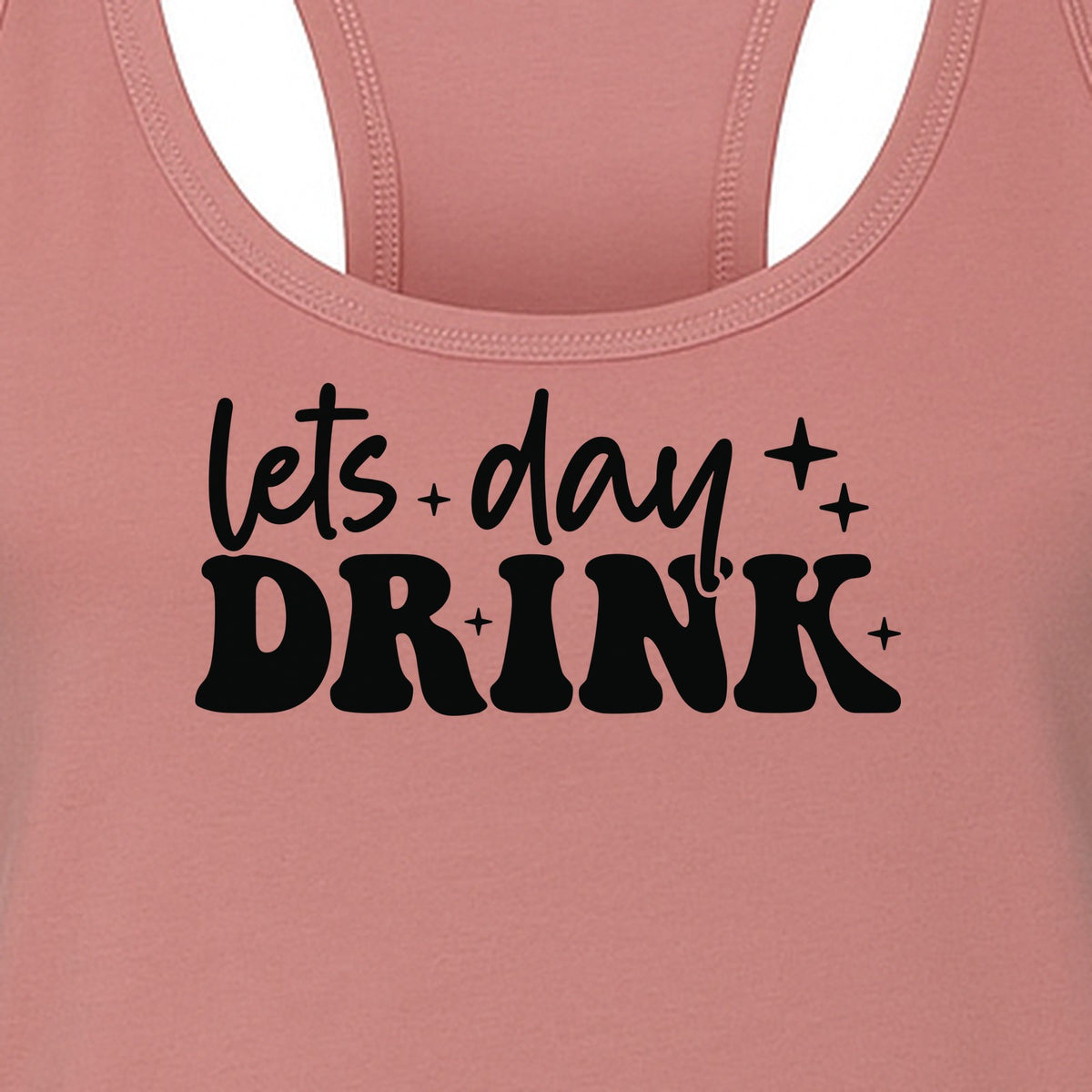 Let's Day Drink Women's Racerback Tank Top, Script Graphic for Girls Trips, Beach Days and Summer Parties