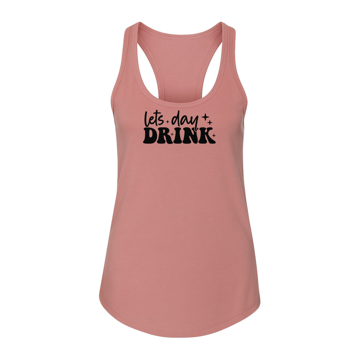 Let's Day Drink Women's Racerback Tank Top, Script Graphic for Girls Trips, Beach Days and Summer Parties