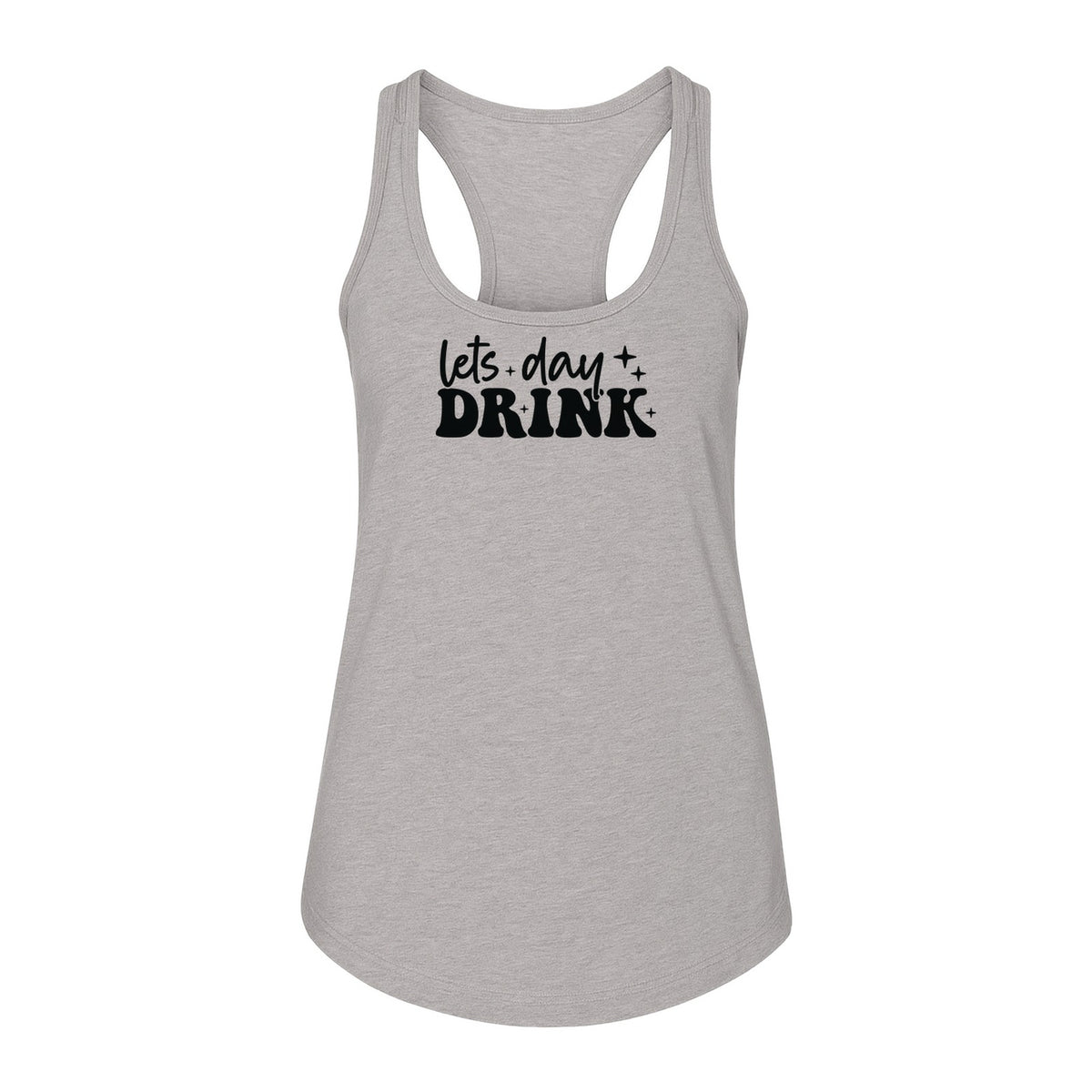 Let's Day Drink Women's Racerback Tank Top, Script Graphic for Girls Trips, Beach Days and Summer Parties