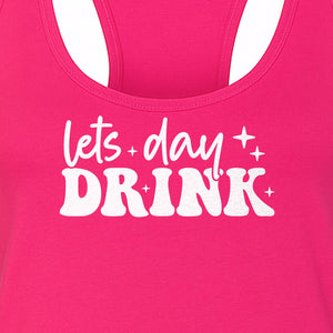 Let's Day Drink Women's Racerback Tank Top, Script Graphic for Girls Trips, Beach Days and Summer Parties