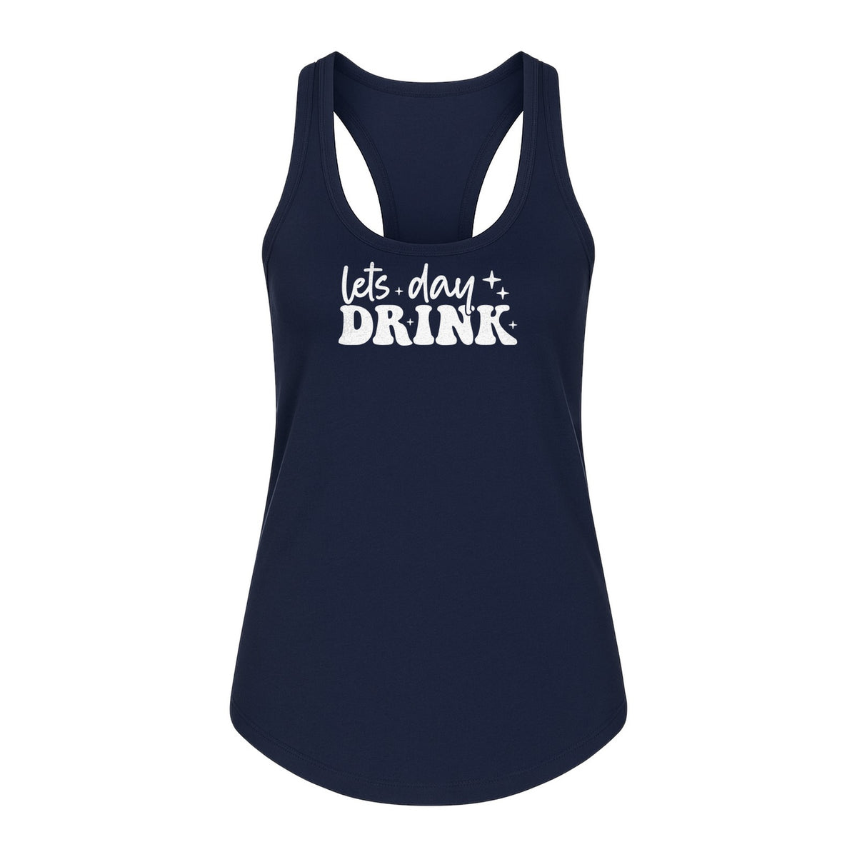 Let's Day Drink Women's Racerback Tank Top, Script Graphic for Girls Trips, Beach Days and Summer Parties