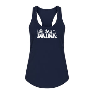 Let's Day Drink Women's Racerback Tank Top, Script Graphic for Girls Trips, Beach Days and Summer Parties