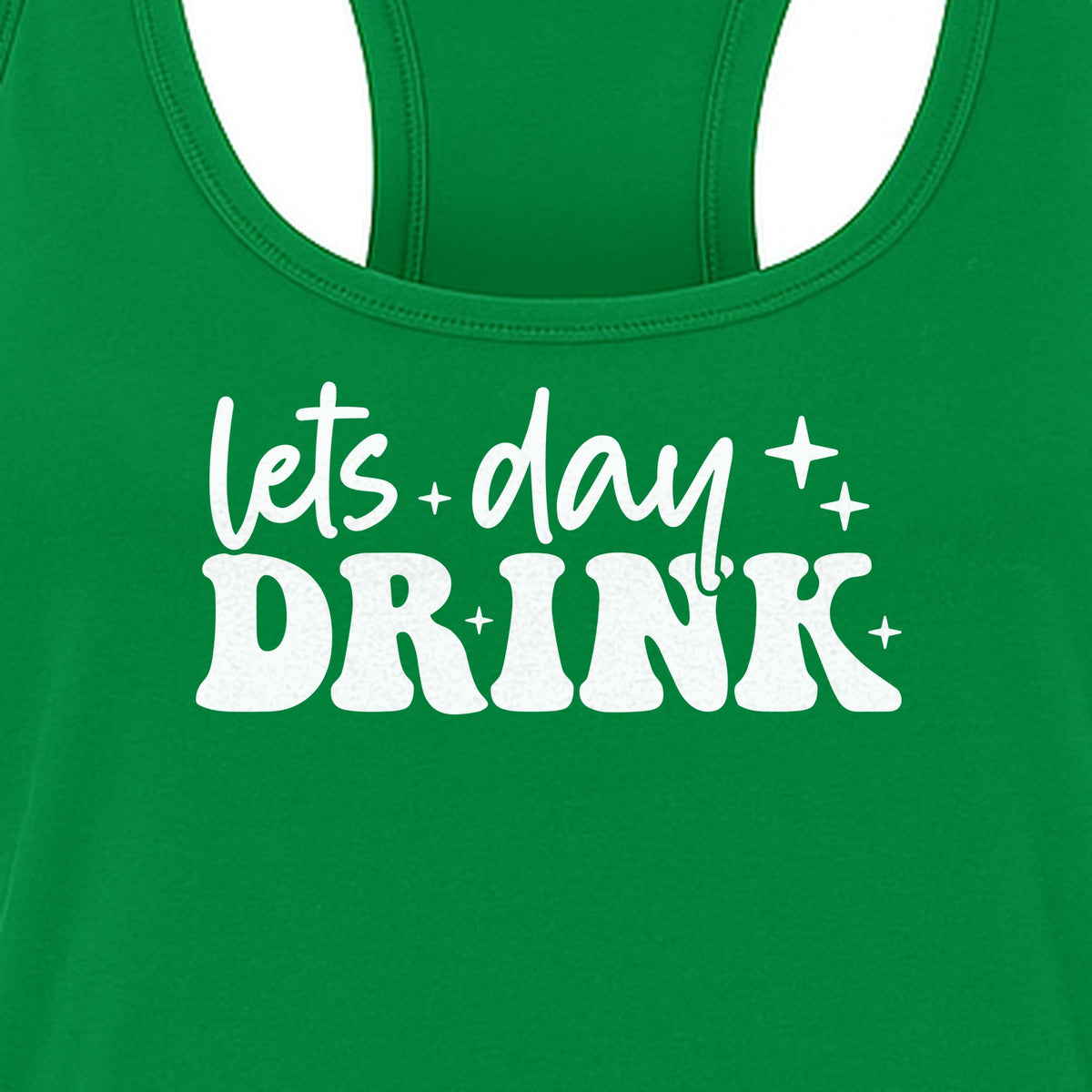 Let's Day Drink Women's Racerback Tank Top, Script Graphic for Girls Trips, Beach Days and Summer Parties