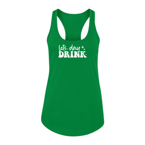 Let's Day Drink Women's Racerback Tank Top, Script Graphic for Girls Trips, Beach Days and Summer Parties