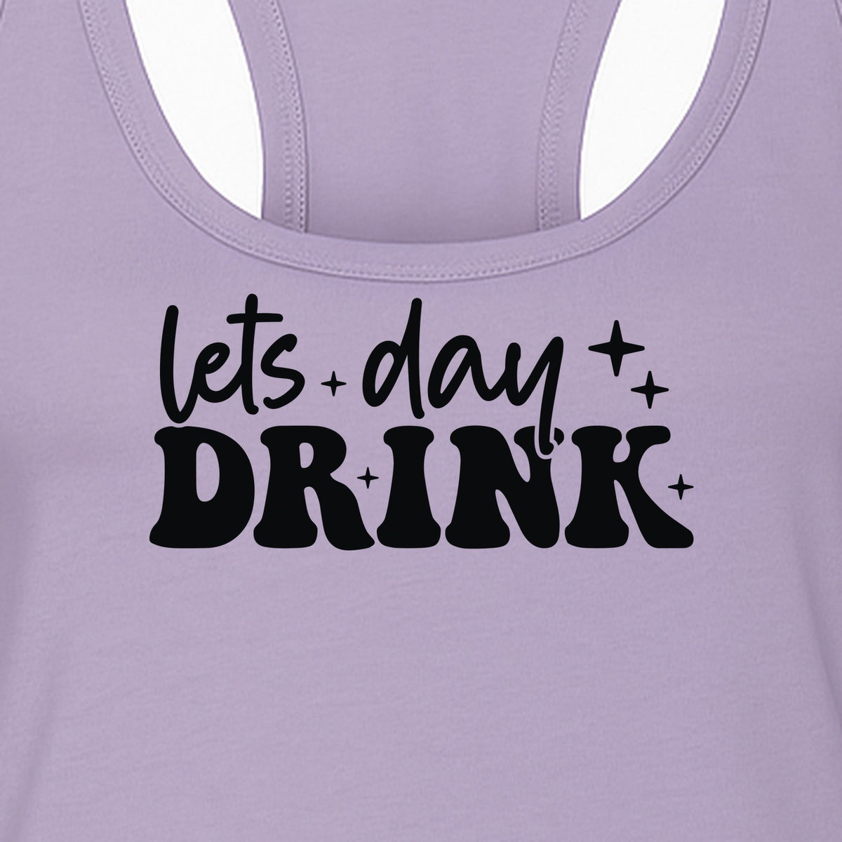 Let's Day Drink Women's Racerback Tank Top, Script Graphic for Girls Trips, Beach Days and Summer Parties
