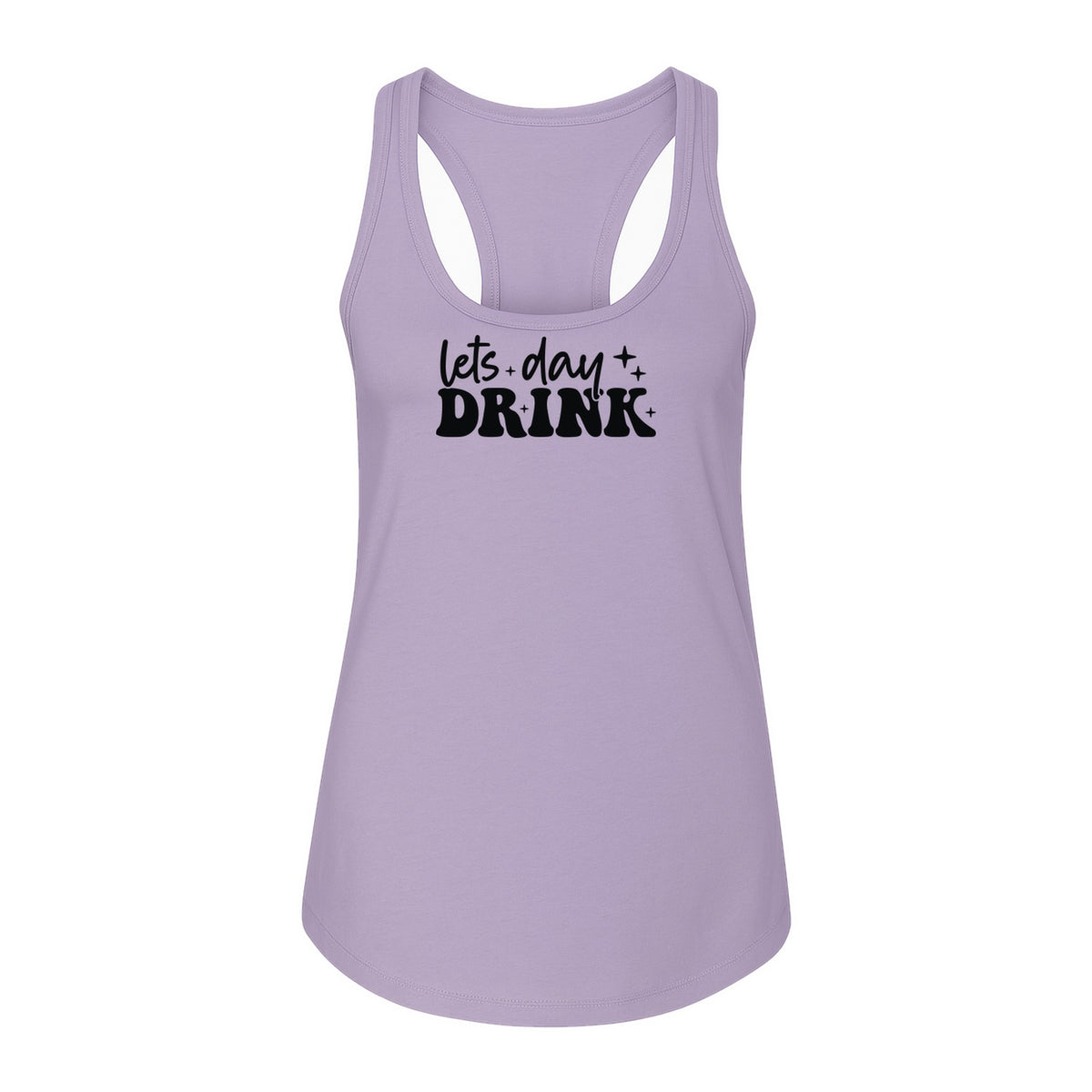 Let's Day Drink Women's Racerback Tank Top, Script Graphic for Girls Trips, Beach Days and Summer Parties
