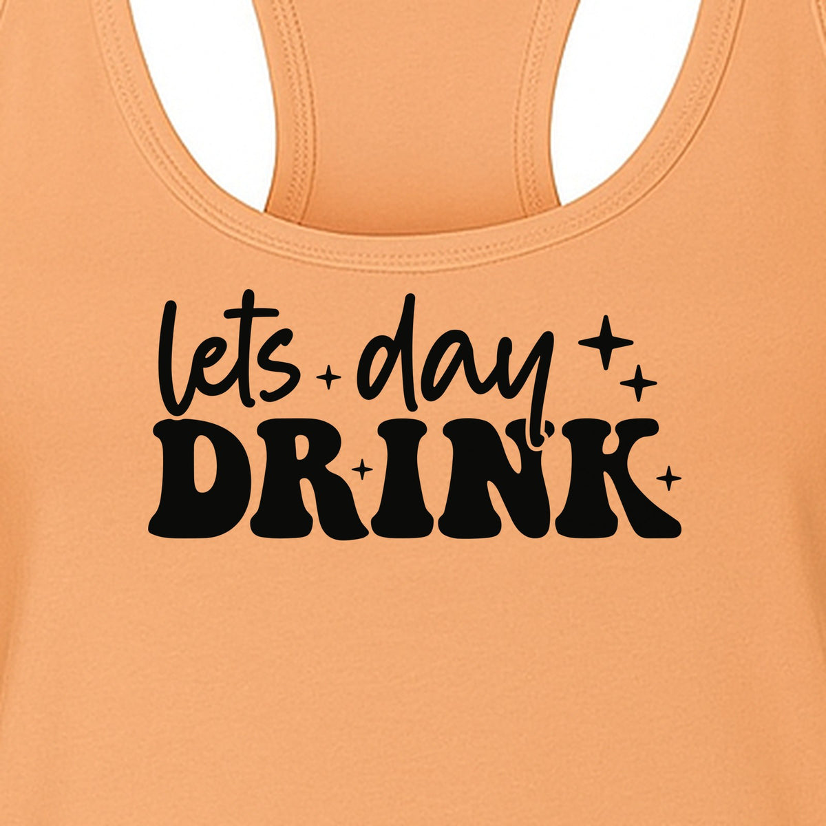 Let's Day Drink Women's Racerback Tank Top, Script Graphic for Girls Trips, Beach Days and Summer Parties