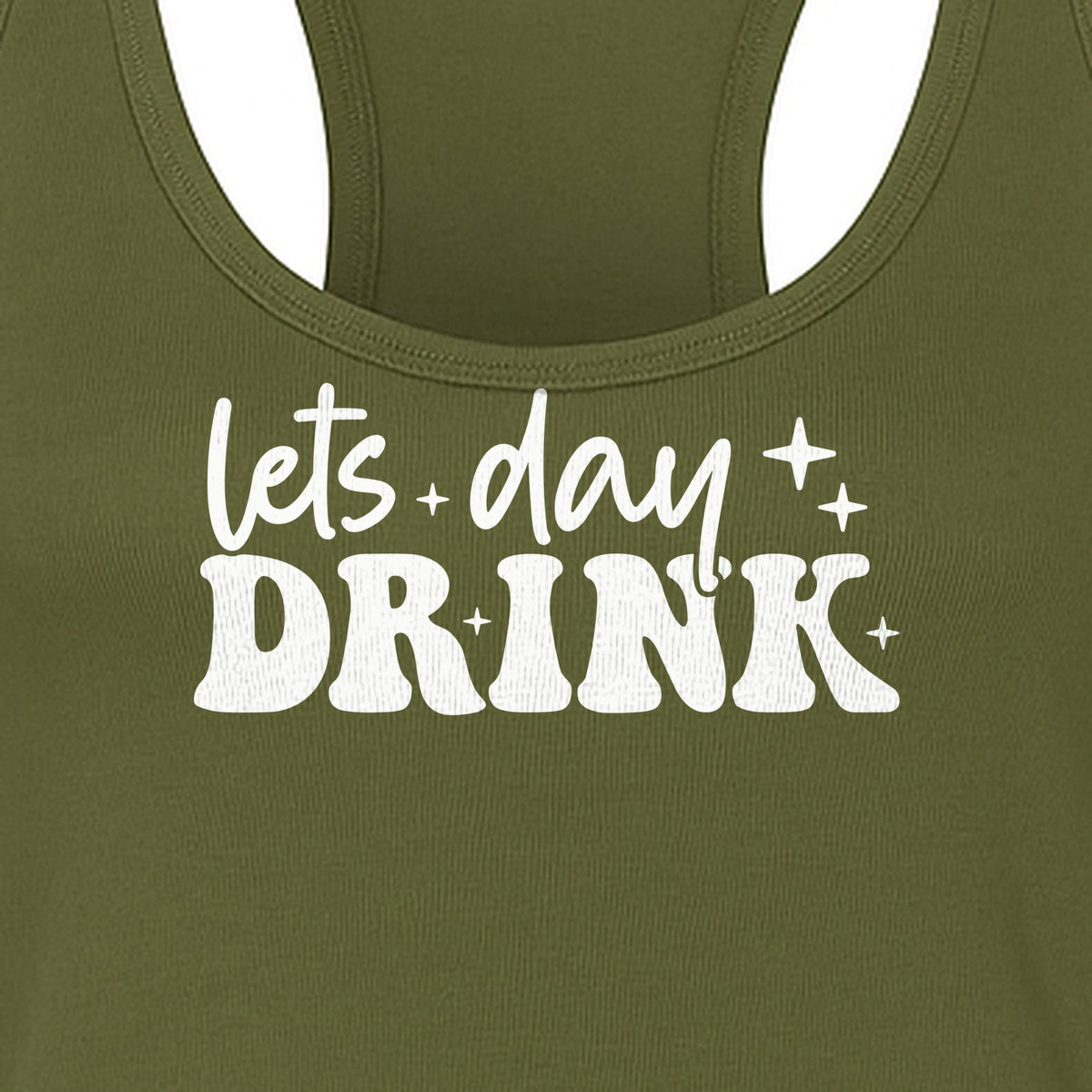Let's Day Drink Women's Racerback Tank Top, Script Graphic for Girls Trips, Beach Days and Summer Parties