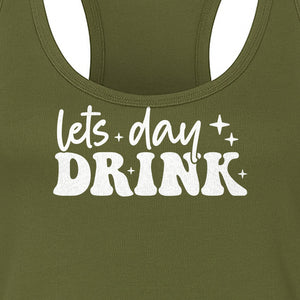 Let's Day Drink Women's Racerback Tank Top, Script Graphic for Girls Trips, Beach Days and Summer Parties