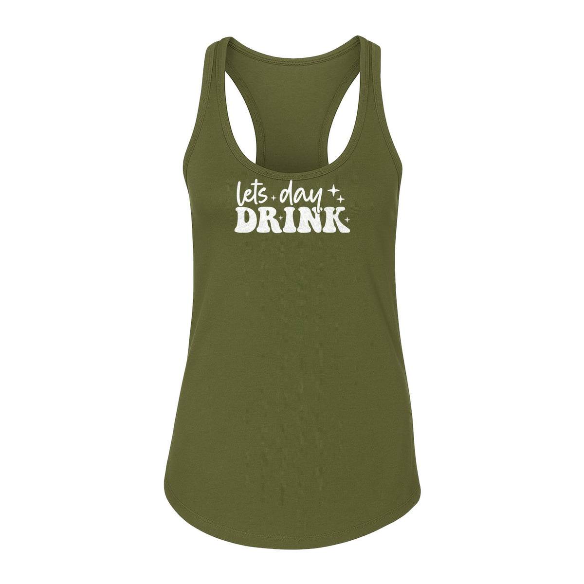 Let's Day Drink Women's Racerback Tank Top, Script Graphic for Girls Trips, Beach Days and Summer Parties