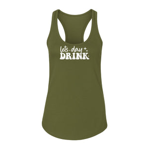 Let's Day Drink Women's Racerback Tank Top, Script Graphic for Girls Trips, Beach Days and Summer Parties