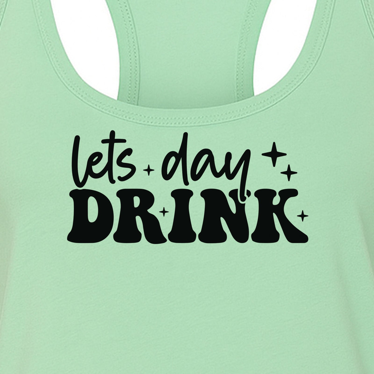 Let's Day Drink Women's Racerback Tank Top, Script Graphic for Girls Trips, Beach Days and Summer Parties