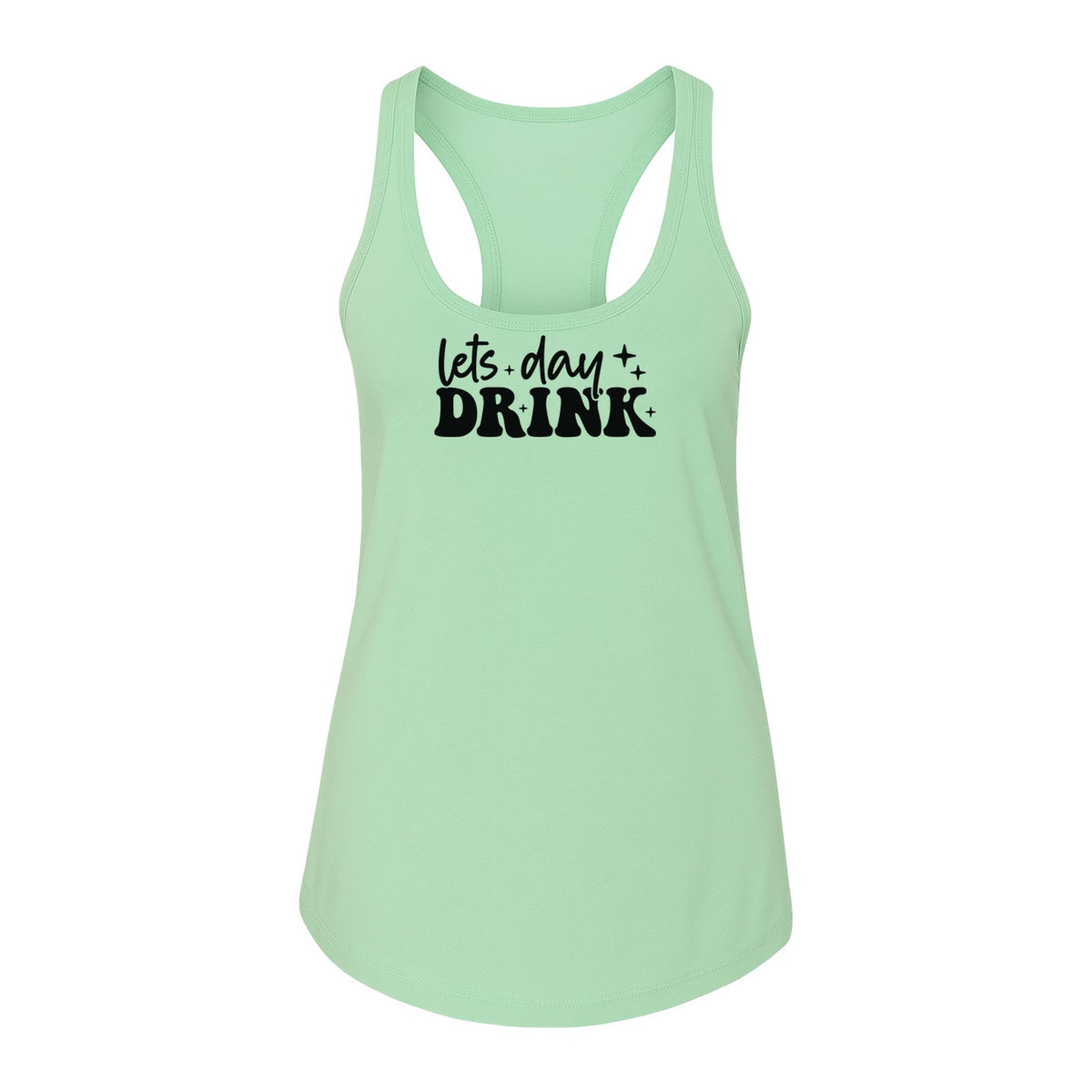 Let's Day Drink Women's Racerback Tank Top, Script Graphic for Girls Trips, Beach Days and Summer Parties