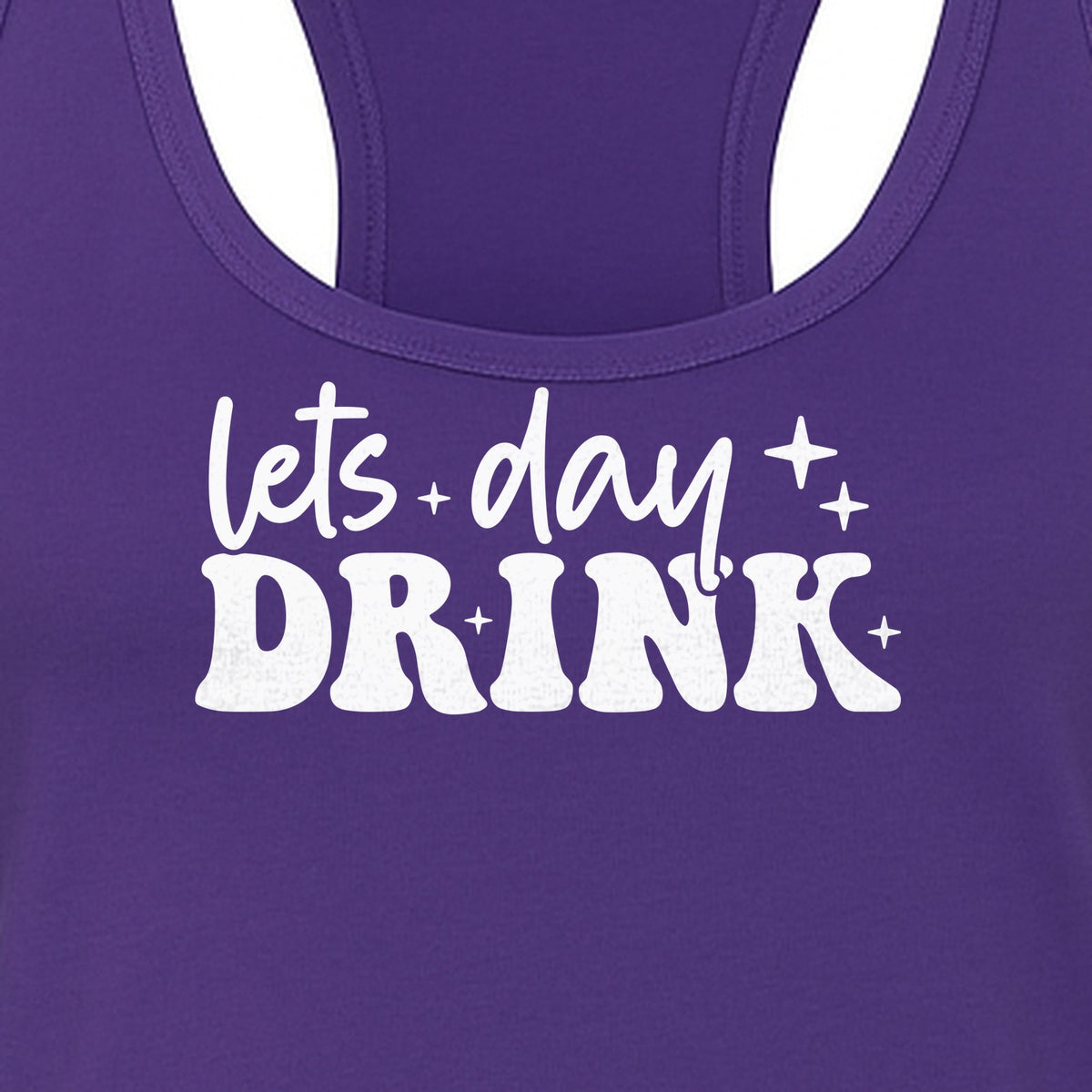 Let's Day Drink Women's Racerback Tank Top, Script Graphic for Girls Trips, Beach Days and Summer Parties