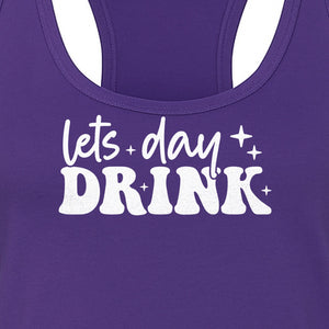 Let's Day Drink Women's Racerback Tank Top, Script Graphic for Girls Trips, Beach Days and Summer Parties