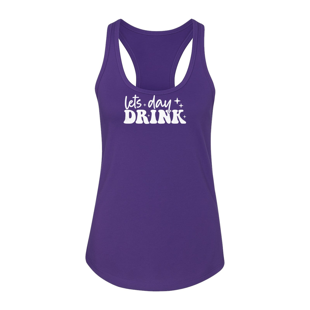 Let's Day Drink Women's Racerback Tank Top, Script Graphic for Girls Trips, Beach Days and Summer Parties
