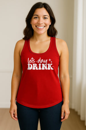 Let's Day Drink Women's Racerback Tank Top, Script Graphic for Girls Trips, Beach Days and Summer Parties