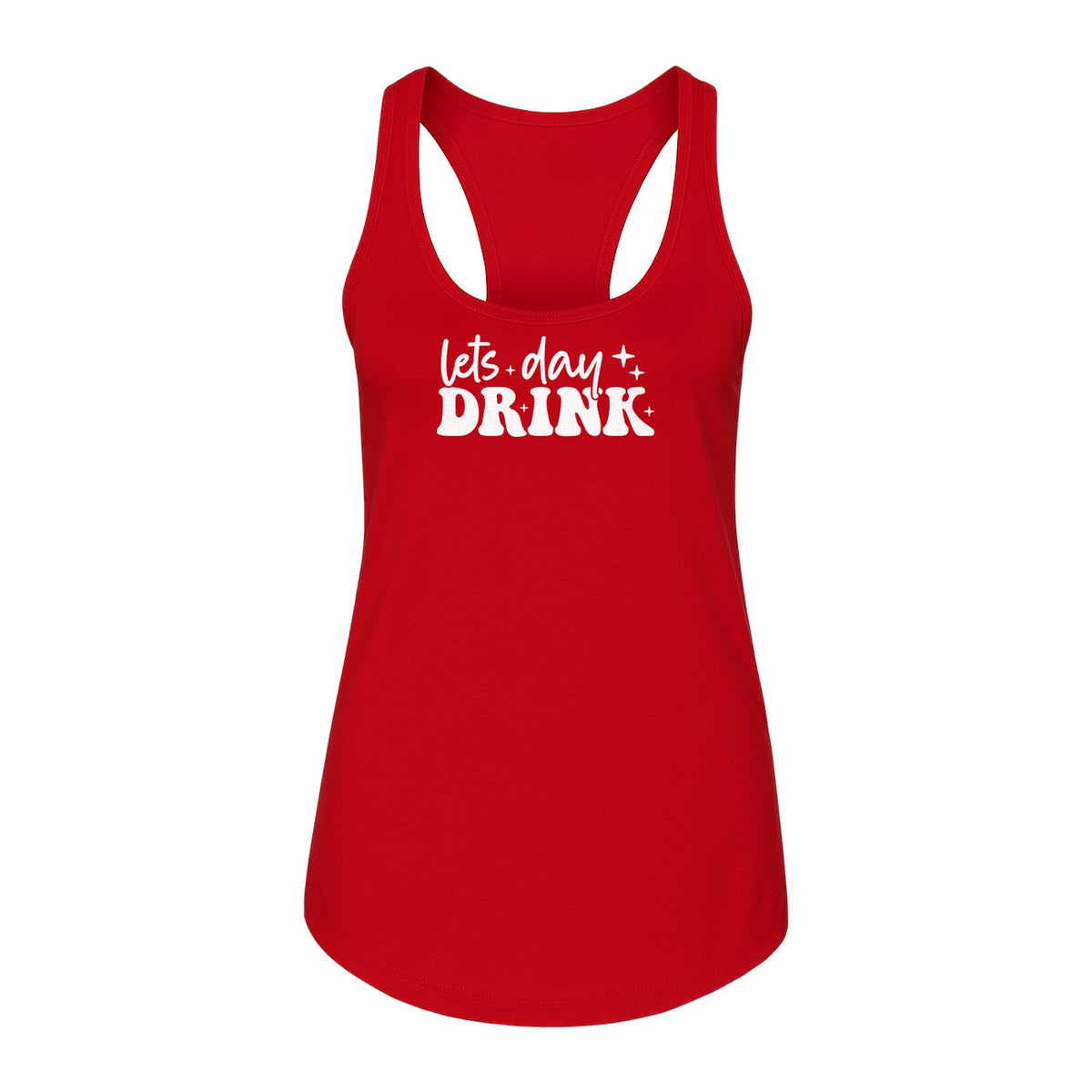 Let's Day Drink Women's Racerback Tank Top, Script Graphic for Girls Trips, Beach Days and Summer Parties