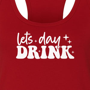 Let's Day Drink Women's Racerback Tank Top, Script Graphic for Girls Trips, Beach Days and Summer Parties