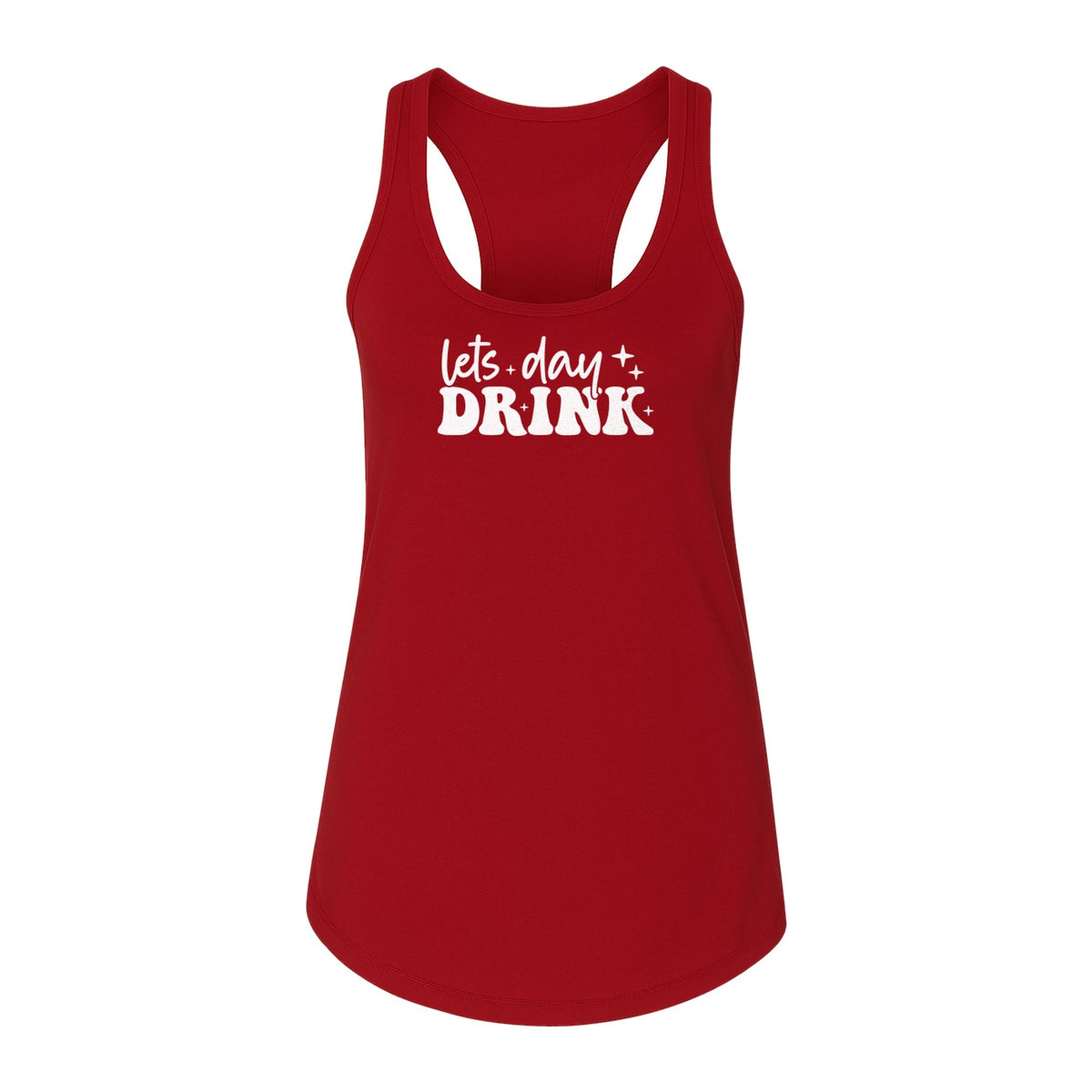 Let's Day Drink Women's Racerback Tank Top, Script Graphic for Girls Trips, Beach Days and Summer Parties
