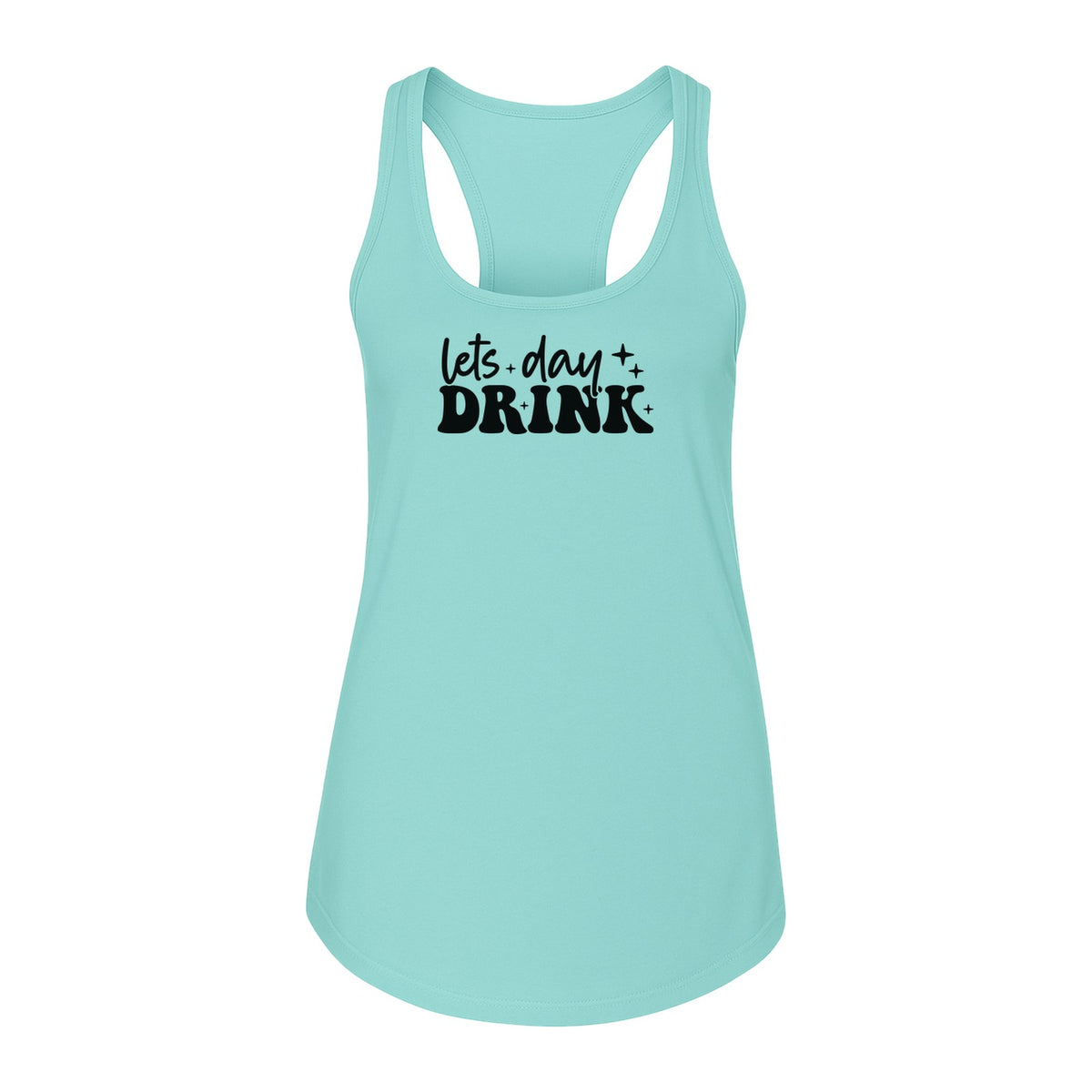 Let's Day Drink Women's Racerback Tank Top, Script Graphic for Girls Trips, Beach Days and Summer Parties