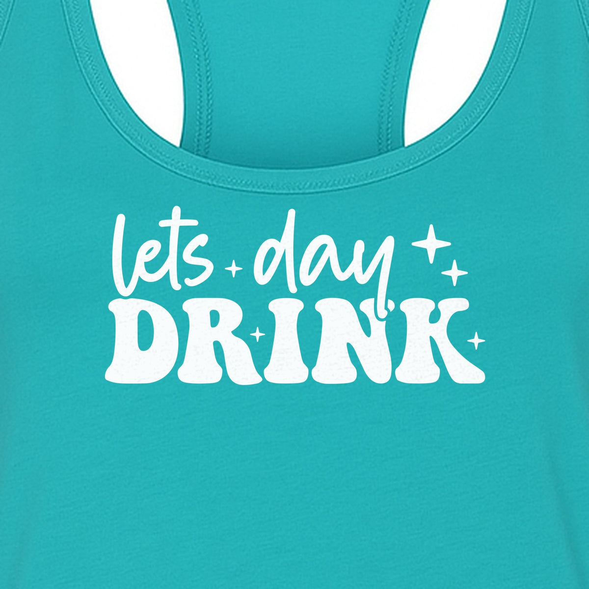 Let's Day Drink Women's Racerback Tank Top, Script Graphic for Girls Trips, Beach Days and Summer Parties