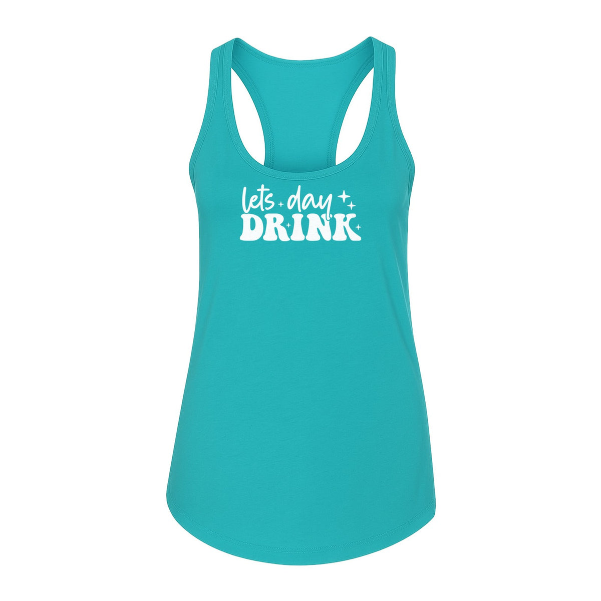 Let's Day Drink Women's Racerback Tank Top, Script Graphic for Girls Trips, Beach Days and Summer Parties