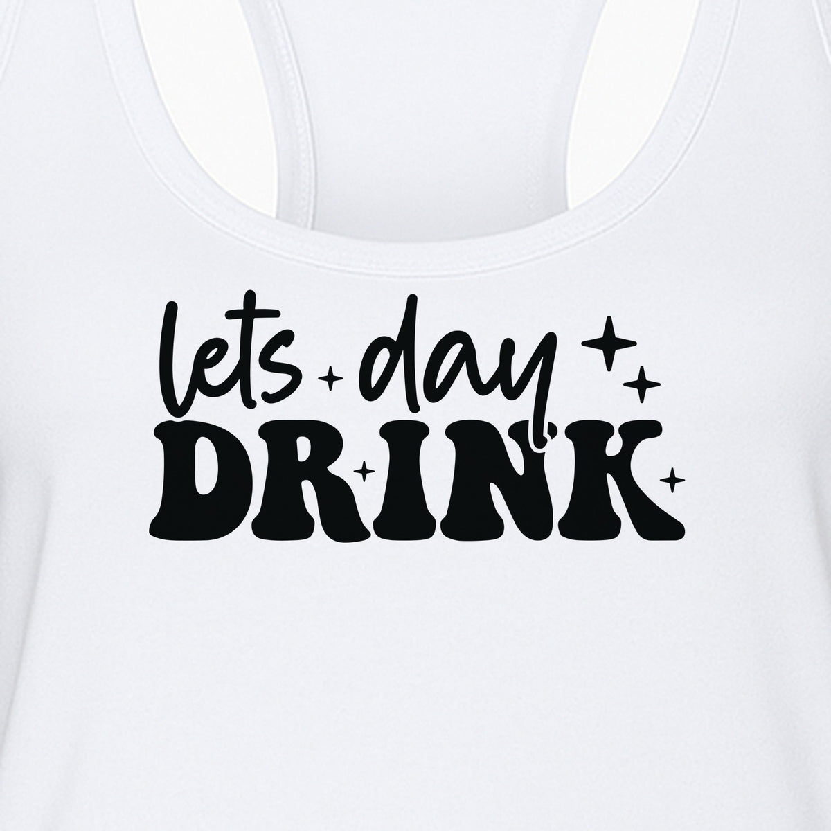Let's Day Drink Women's Racerback Tank Top, Script Graphic for Girls Trips, Beach Days and Summer Parties