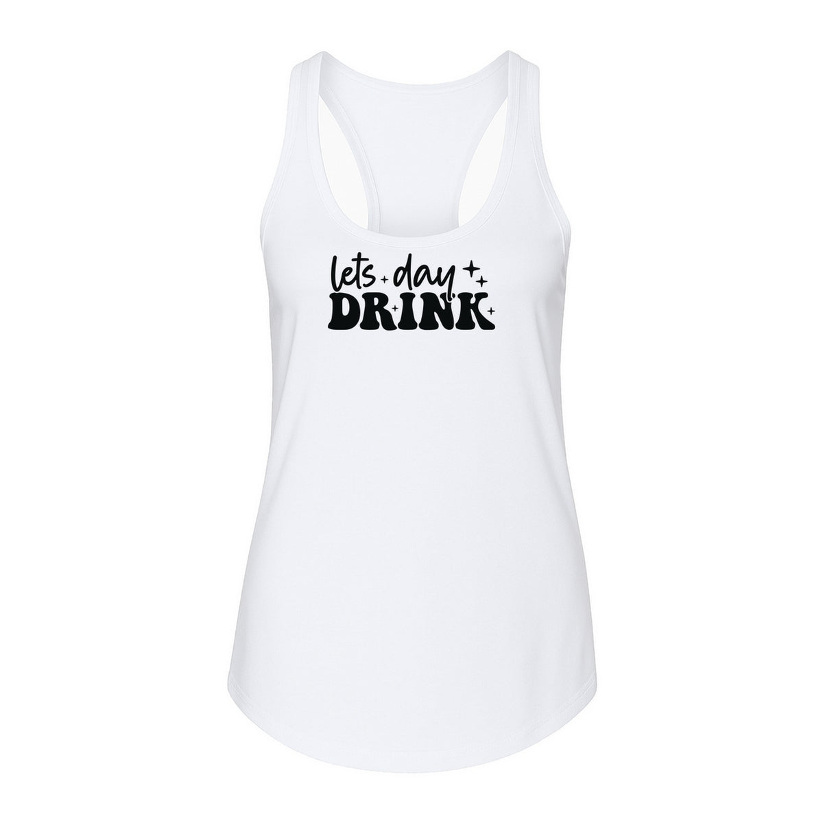 Let's Day Drink Women's Racerback Tank Top, Script Graphic for Girls Trips, Beach Days and Summer Parties