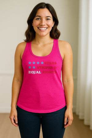 Stars and Stripes Equal Rights Women's Racerback Tank Top, Patriotic Feminist Design