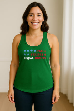 Stars and Stripes Equal Rights Women's Racerback Tank Top, Patriotic Feminist Design