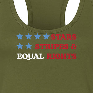 Stars and Stripes Equal Rights Women's Racerback Tank Top, Patriotic Feminist Design