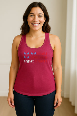 Stars and Stripes Equal Rights Women's Racerback Tank Top, Patriotic Feminist Design