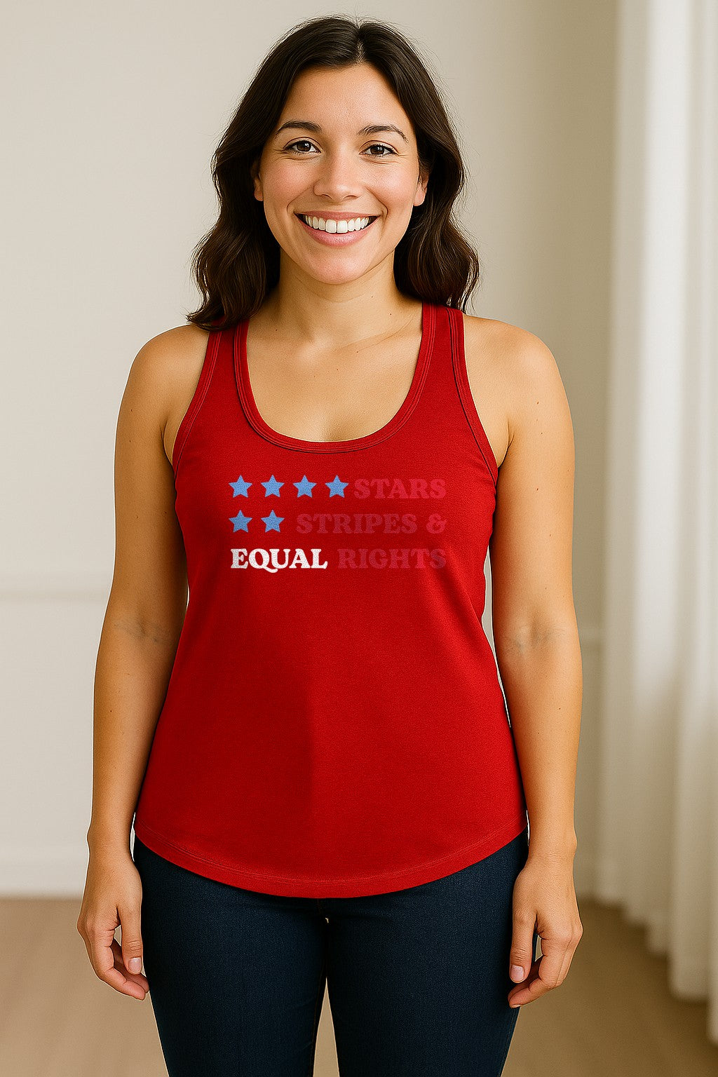 Stars and Stripes Equal Rights Women's Racerback Tank Top, Patriotic Feminist Design