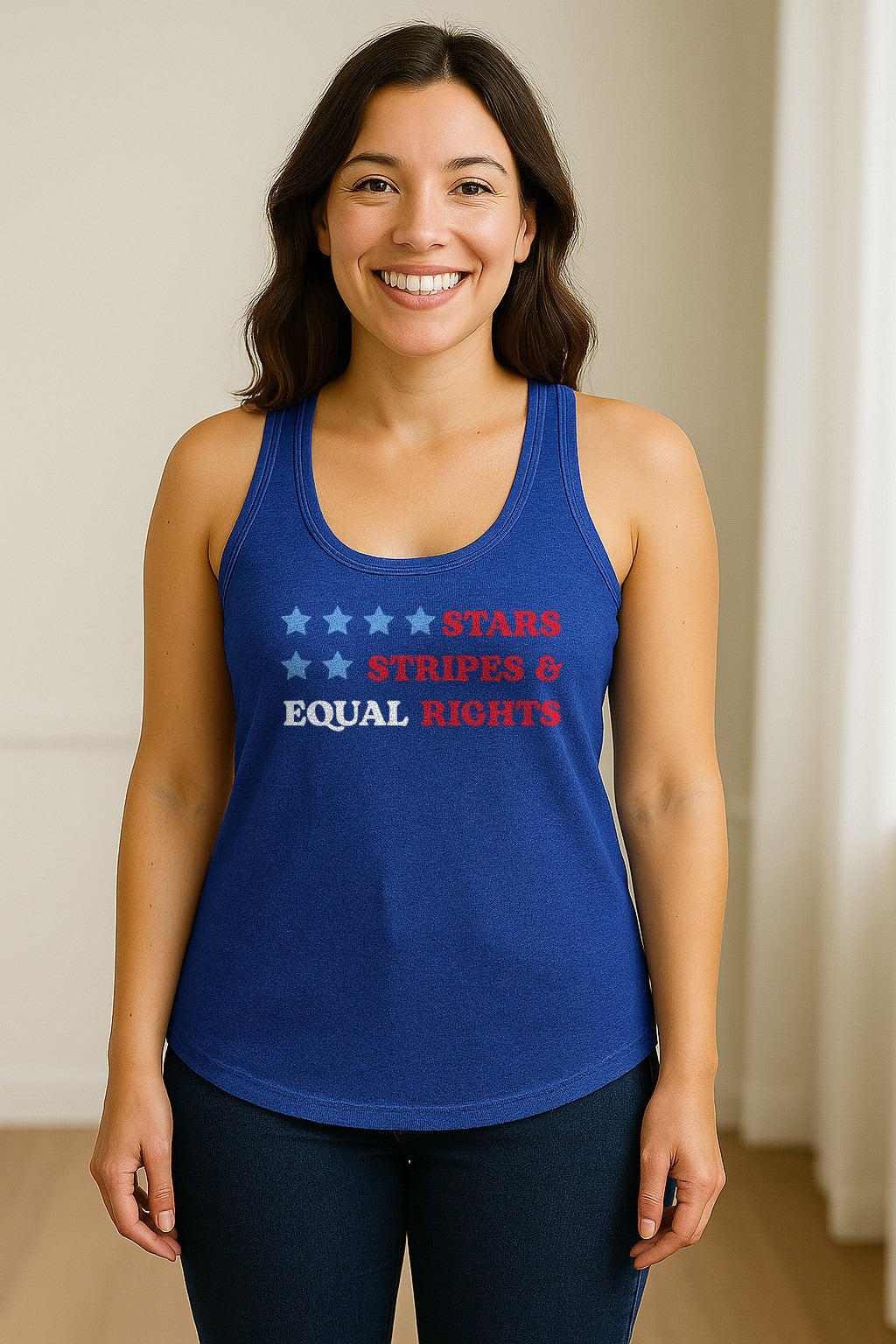 Stars and Stripes Equal Rights Women's Racerback Tank Top, Patriotic Feminist Design
