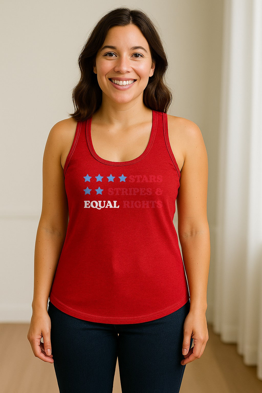Stars and Stripes Equal Rights Women's Racerback Tank Top, Patriotic Feminist Design
