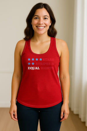 Stars and Stripes Equal Rights Women's Racerback Tank Top, Patriotic Feminist Design