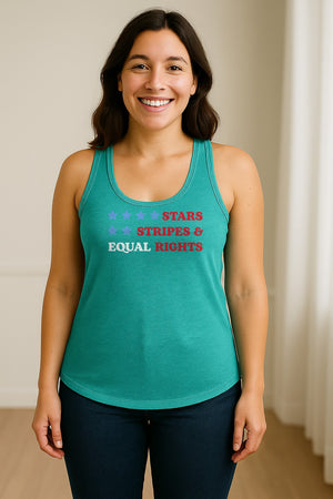 Stars and Stripes Equal Rights Women's Racerback Tank Top, Patriotic Feminist Design