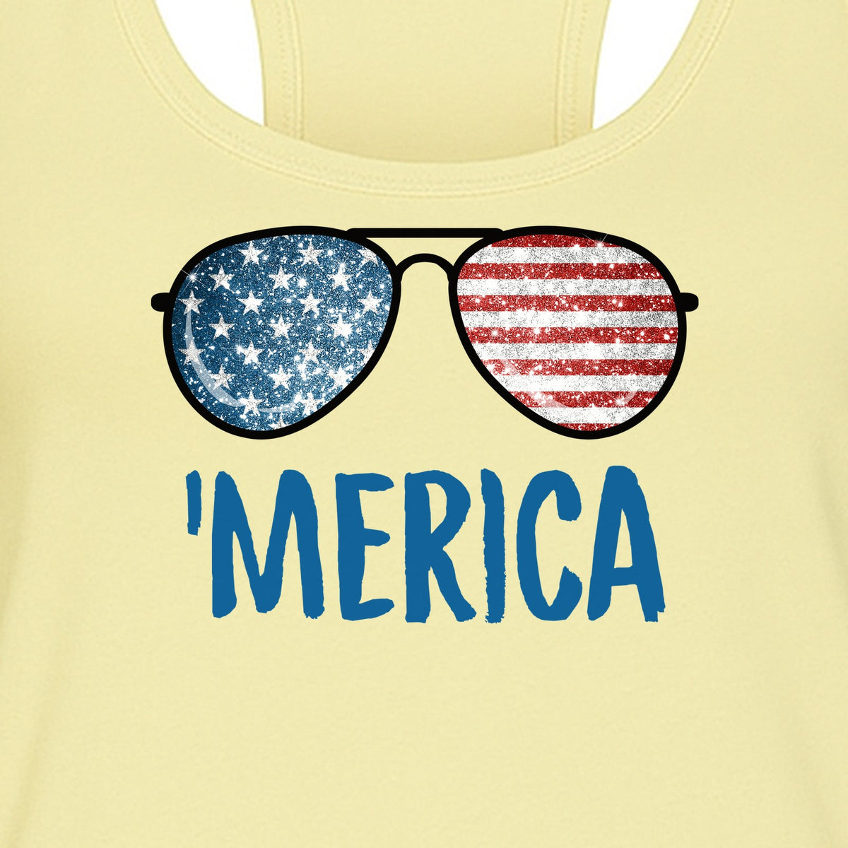 'Merica Sunglasses Women's Racerback Tank Top, Patriotic Fourth of July Outfit