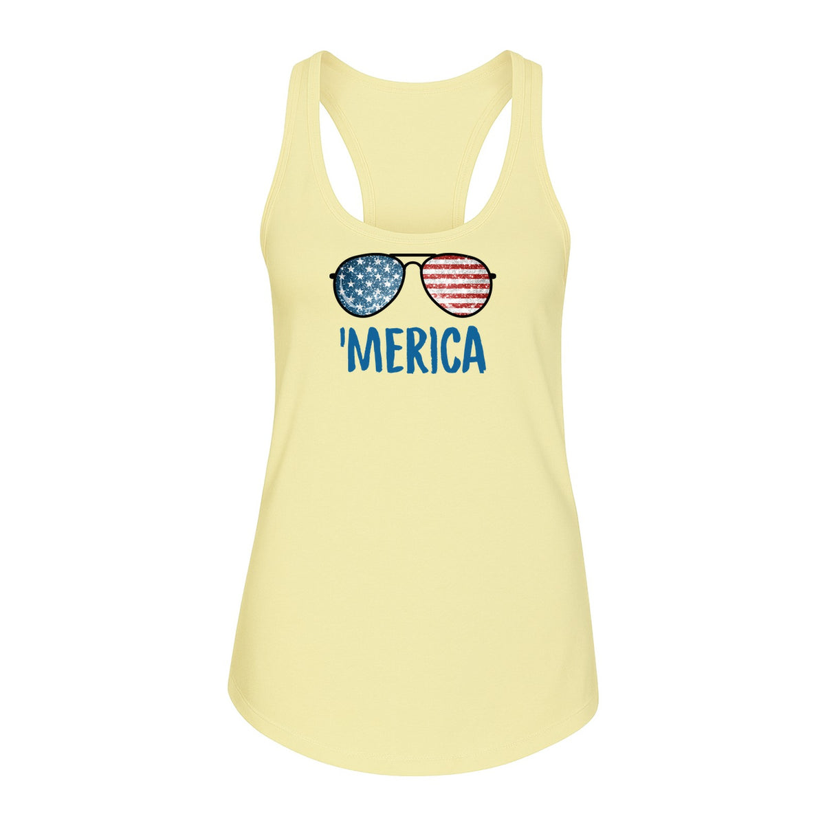 'Merica Sunglasses Women's Racerback Tank Top, Patriotic Fourth of July Outfit